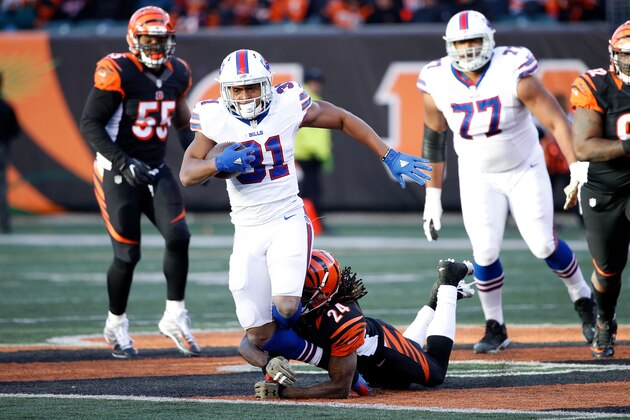 CINCINNATI, OH - NOVEMBER 20:  Adam Jones #24 of the Cincinnati Bengals tackles Jonathan Williams #31 of the Buffalo Bills during the fourth quarter at Paul Brown Stadium on November 20, 2016 in Cincinnati, Ohio. Buffalo defeated Cincinnati 16-12. (Photo by Joe Robbins/Getty Images)