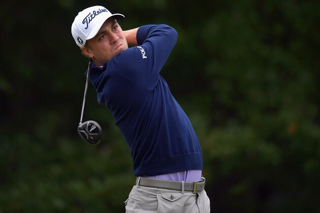 NORTON, MA - SEPTEMBER 03:  Justin Thomas of the United States plays his shot from the fourth tee during round three of the Dell Technologies Championship at TPC Boston on September 3, 2017 in Norton, Massachusetts.  (Photo by Drew Hallowell/Getty Images)