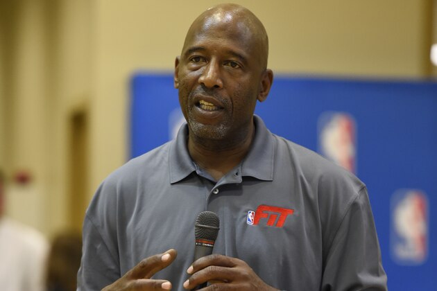 PITTSBURGH, PA - MAY 15: Hall of Fame player James Worthy and Caron Butler #31 of the Detroit Pistons participates in an NBA Fit event held by Dick Sporting Goods on May 15, 2015 in Pittsburgh, PA. NOTE TO USER:  User expressly acknowledges and agrees that, by downloading and or using this Photograph, user is consenting to the terms and conditions of the Getty Images License Agreement.  Mandatory Copyright Notice:  Copyright 2015 NBAE (Photo by Joe Sargent/NBAE via Getty Images)