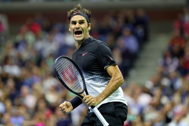 NEW YORK, NY - SEPTEMBER 02:  Roger Federer of Switzerland celebrates defeating Feliciano Lopez of Spain during their third round Men's Singles match on Day Six of the 2017 US Open at the USTA Billie Jean King National Tennis Center on September 2, 2017 in the Flushing neighborhood of the Queens borough of New York City.  (Photo by Richard Heathcote/Getty Images)