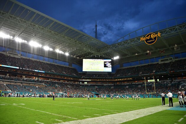 Aug 10, 2017; Miami Gardens, FL, USA; A general view during the first half at Hard Rock Stadium in the game between the Miami Dolphins and the Atlanta Falcons. Mandatory Credit: Jasen Vinlove-USA TODAY Sports