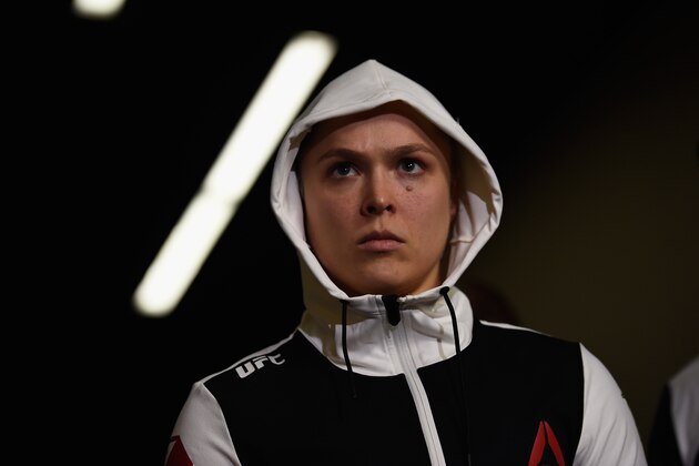 LAS VEGAS, NV - DECEMBER 30:  Ronda Rousey prepares to walk to the Octagon to face Amanda Nunes in their UFC bantamweight championship bout during the UFC 207 event at T-Mobile Arena on December 30, 2016 in Las Vegas, Nevada.  (Photo by Brandon Magnus/Zuffa LLC/Zuffa LLC via Getty Images)