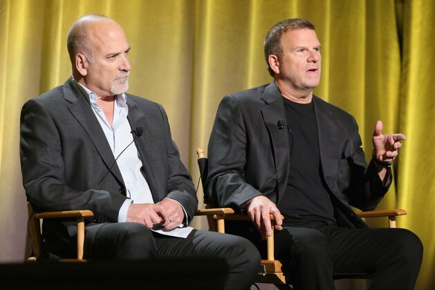 WESTLAKE VILLAGE, CALIFORNIA - APRIL 01:  Executive Vice President, Primetime Alternative for CNBC Jim Ackerman (L) and businessman/TV personality Tilman J. Fertitta speak onstage during the 'Billion Dollar Buyer' panel at the 2016 NBCUniversal Summer Press Day at Four Seasons Hotel Westlake Village on April 1, 2016 in Westlake Village, California.  (Photo by Frederick M. Brown/Getty Images)
