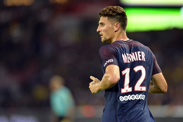 PARIS, FRANCE - AUGUST 25:  Thomas Meunier of Paris Saint-Germain reacts during the Ligue 1 match between Paris Saint-Germain ans AS Saint-Etienne at Parc des Princes on August 25, 2017 in Paris, France.  (Photo by Aurelien Meunier/Getty Images)