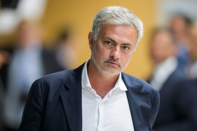 Manchester United manager Jose Mourinho leaves a session of the Elite Club Coaches Forum on August 30, 2017 at the headquarters of European football governing body UEFA in Nyon. / AFP PHOTO / Fabrice COFFRINI        (Photo credit should read FABRICE COFFRINI/AFP/Getty Images)