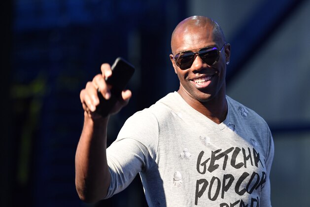 Feb 3, 2017; Houston, TX, USA; Former wide receiver Terrell Owens on radio row at the George R. Brown Convention Center in preparation for Super Bowl LI. Mandatory Credit: John David Mercer-USA TODAY Sports