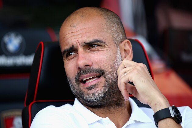 BOURNEMOUTH, ENGLAND - AUGUST 26:  Josep Guardiola, Manager of Manchester City looks on prior to the Premier League match between AFC Bournemouth and Manchester City at Vitality Stadium on August 26, 2017 in Bournemouth, England.  (Photo by Steve Bardens/Getty Images)