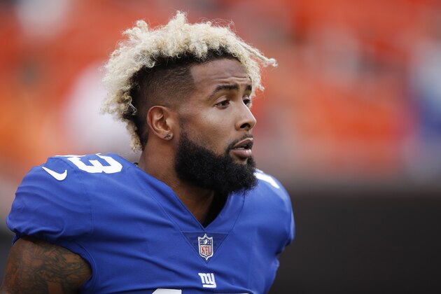 CLEVELAND, OH - AUGUST 21: Odell Beckham Jr. #13 of the New York Giants looks on prior to a preseason game against the Cleveland Browns at FirstEnergy Stadium on August 21, 2017 in Cleveland, Ohio. (Photo by Joe Robbins/Getty Images)