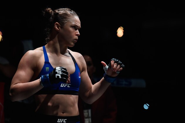 LAS VEGAS, NV - DECEMBER 30:  Ronda Rousey prepares to face Amanda Nunes in their UFC bantmaweight championship bout during the UFC 207 event at T-Mobile Arena on December 30, 2016 in Las Vegas, Nevada.  (Photo by Brandon Magnus/Zuffa LLC/Zuffa LLC via Getty Images)