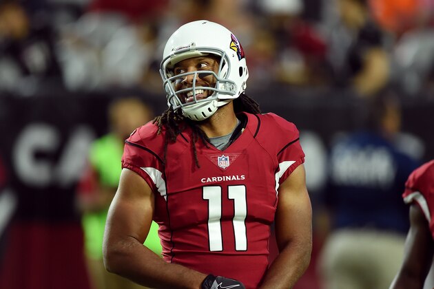 GLENDALE, AZ - AUGUST 19:  Larry Fitzgerald #11 of the Arizona Cardinals prepares for a game against the Chicago Bears at University of Phoenix Stadium on August 19, 2017 in Glendale, Arizona.  (Photo by Norm Hall/Getty Images)