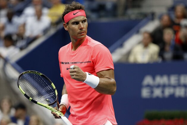 Rafael Nadal, of Spain, pumps his fist during his match with Andrey Rublev, of Russia, during the quarterfinals of the U.S. Open tennis tournament, Wednesday, Sept. 6, 2017, in New York. (AP Photo/Adam Hunger)