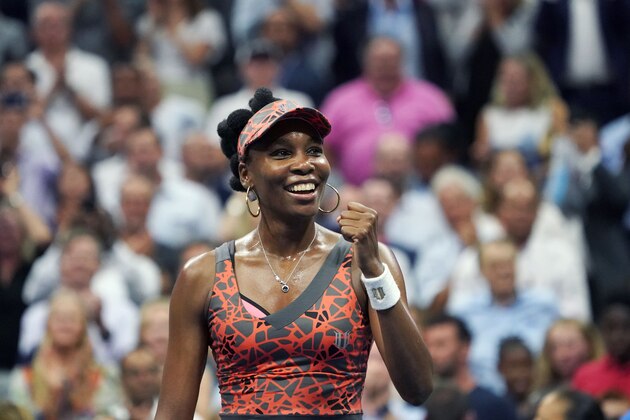 Venus Williams of the US celebrates after defeating Czech Republic's Petra Kvitova during their 2017 US Open Women's Singles Quarterfinal match at the USTA Billie Jean King National Tennis Center in New York on September 5, 2017.
Seven-time Grand Slam champion Venus Williams became the oldest Grand Slam semi-finalist since 1994 at age 37 by defeating two-time Wimbledon champion Petra Kvitova 6-3, 3-6, 7-6 (7/2).  / AFP PHOTO / Don EMMERT        (Photo credit should read DON EMMERT/AFP/Getty Images)