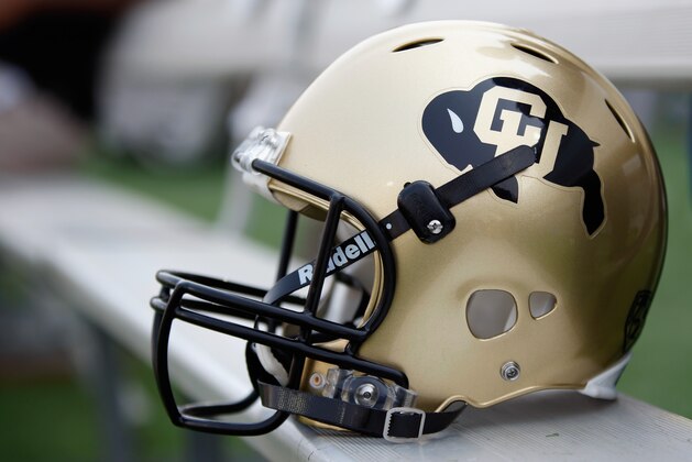 PULLMAN, WA - SEPTEMBER 22: A Colorado Buffaloes helmet on the sideline before the game against the Washington State Cougars at Martin Stadium on September 22, 2012 in Pullman, Washington. (Photo by William Mancebo/Getty Images)