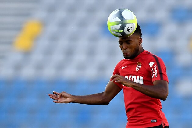 Monaco's French midfielder Thomas Lemar heads the ball during a training session at the Grand Stade in Tangiers on July 28, 2017 on the eve of the French Trophy of Champions (Trophee des Champions) football match between Paris Saint-Germain and Monaco. / AFP PHOTO / FRANCK FIFE        (Photo credit should read FRANCK FIFE/AFP/Getty Images)
