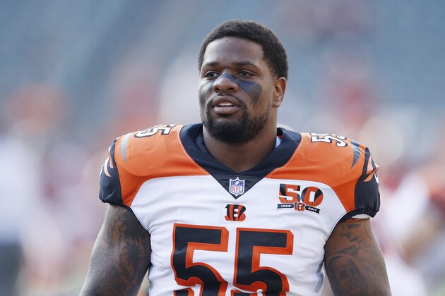 CINCINNATI, OH - AUGUST 11: Vontaze Burfict #55 of the Cincinnati Bengals looks on during a preseason game against the Tampa Bay Buccaneers at Paul Brown Stadium on August 11, 2017 in Cincinnati, Ohio. The Bengals won 23-12. (Photo by Joe Robbins/Getty Images)