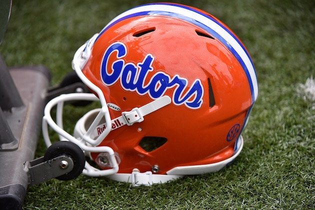 NASHVILLE, TN - OCTOBER 01:  A helmet of the University of Florida Gators rests on the sideline during a game against the Vanderbilt Commodores at Vanderbilt Stadium on October 1, 2016 in Nashville, Tennessee.  (Photo by Frederick Breedon/Getty Images)