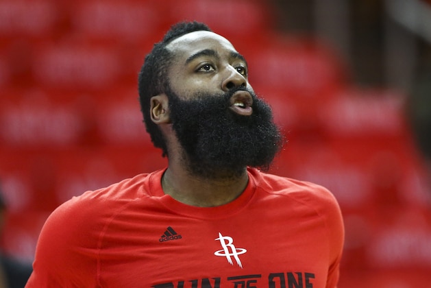 May 11, 2017; Houston, TX, USA; Houston Rockets guard James Harden (13) warms up prior to game six of the second round of the 2017 NBA Playoffs against the San Antonio Spurs at Toyota Center. Mandatory Credit: Troy Taormina-USA TODAY Sports
