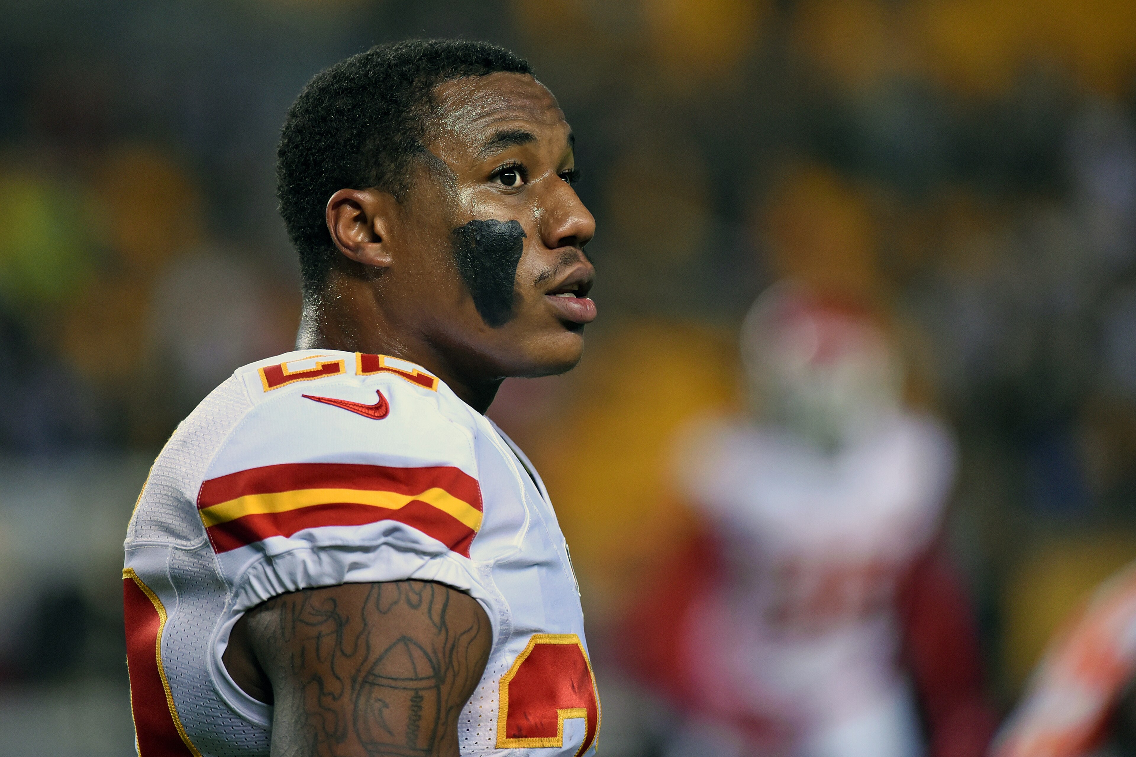 PITTSBURGH, PA - OCTOBER 02: Cornerback Marcus Peters #22 of the Kansas City Chiefs looks on from the field during a game against the Pittsburgh Steelers at Heinz Field on October 2, 2016 in Pittsburgh, Pennsylvania. The Steelers defeated the Chiefs 43-14. (Photo by George Gojkovich/Getty Images)