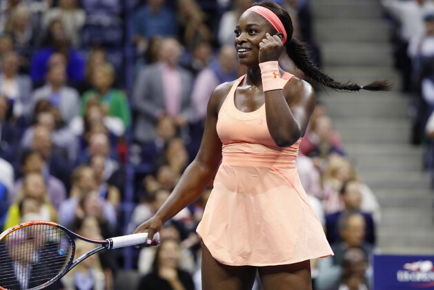 Sloane Stephens, of the United States, reacts after scoring a point against Venus Williams, of the United States, during the semifinals of the U.S. Open tennis tournament, Thursday, Sept. 7, 2017, in New York. (AP Photo/Adam Hunger)