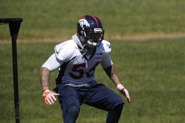 Denver Broncos outside linebacker Shane Ray (56) during a voluntary veteran minicamp at the team's headquarters Wednesday, April 26, 2017, in Englewood, Colo. (AP Photo/David Zalubowski)
