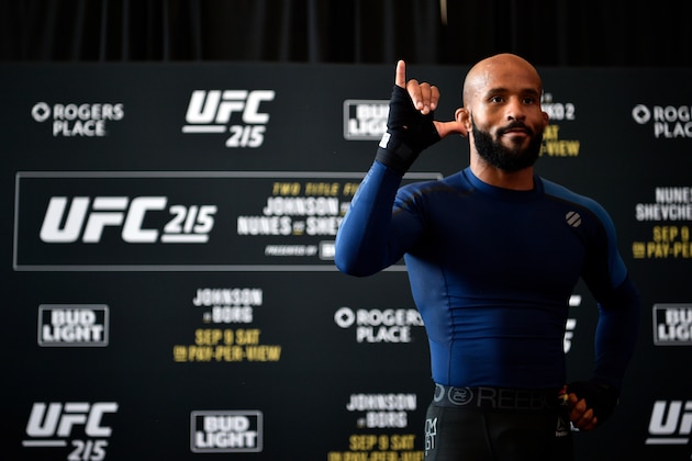 EDMONTON, AB - SEPTEMBER 07:  UFC flyweight champion Demetrious Johnson holds an open workout session for fans and media at Rogers Place on September 7, 2017 in Edmonton, Alberta, Canada. (Photo by Jeff Bottari/Zuffa LLC/Zuffa LLC via Getty Images)
