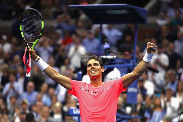 NEW YORK, NY - SEPTEMBER 06:  Rafael Nadal of Spain celebrates defeating Andrey Rublev of Russia after their Men's Singles Quarterfinal match on Day Ten of the 2017 US Open at the USTA Billie Jean King National Tennis Center on September 6, 2017 in the Flushing neighborhood of the Queens borough of New York City.  (Photo by Clive Brunskill/Getty Images)