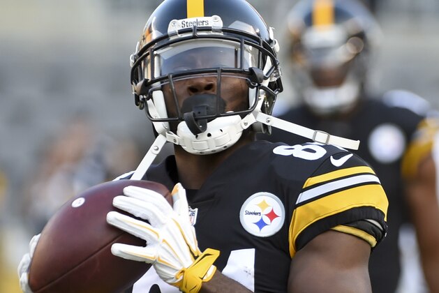 Pittsburgh Steelers wide receiver Antonio Brown (84) in an NFL preseason football game against the Indianapolis Colts, Saturday, Aug. 26, 2017, in Pittsburgh. (AP Photo/Fred Vuich)