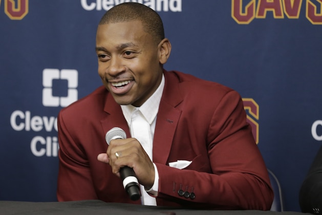 Cleveland Cavaliers' Isaiah Thomas smiles during a news conference at the teams practice facility, Thursday, Sept. 7, 2017, in Independence, Ohio. (AP Photo/Tony Dejak)