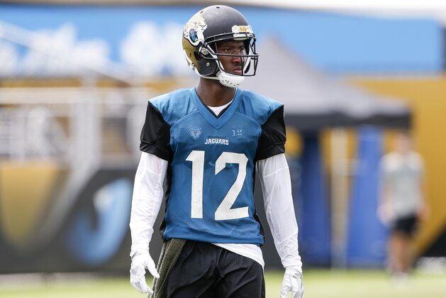 JACKSONVILLE, FL - JULY 27: Wide Receiver Dede Westbrook #12 of the Jacksonville Jaguars works out during Training Camp at Florida Blue Health and Wellness Practice Fields on July 27, 2017 in Jacksonville, Florida. (Photo by Don Juan Moore/Getty Images)