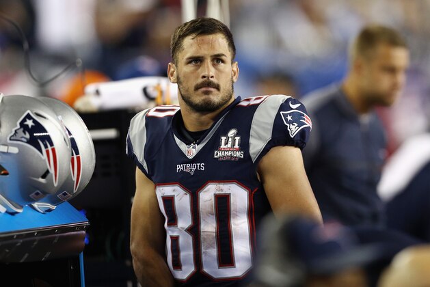 FOXBORO, MA - SEPTEMBER 07:  Danny Amendola #80 of the New England Patriots looks on from the sideline during the first half against the Kansas City Chiefs at Gillette Stadium on September 7, 2017 in Foxboro, Massachusetts.  (Photo by Maddie Meyer/Getty Images)