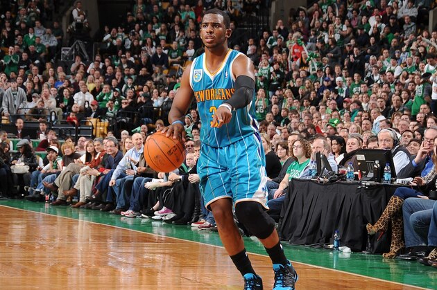 BOSTON, MA - DECEMBER 31:  Chris Paul #3 of the New Orleans Hornets looks for an opening during a game against the Boston Celtics on December 31, 2010 at the TD Garden in Boston, Massachusetts.  NOTE TO USER: User expressly acknowledges and agrees that, by downloading and or using this photograph, User is consenting to the terms and conditions of the Getty Images License Agreement. Mandatory Copyright Notice: Copyright 2010 NBAE  (Photo by Steve Babineau/NBAE via Getty Images)