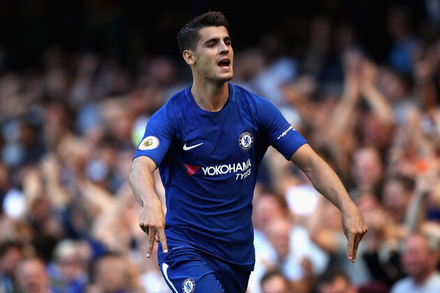 LONDON, ENGLAND - AUGUST 27:  Alvaro Morata of Chelsea celebrates scoring his sides second goal during the Premier League match between Chelsea and Everton at Stamford Bridge on August 27, 2017 in London, England.  (Photo by Julian Finney/Getty Images)
