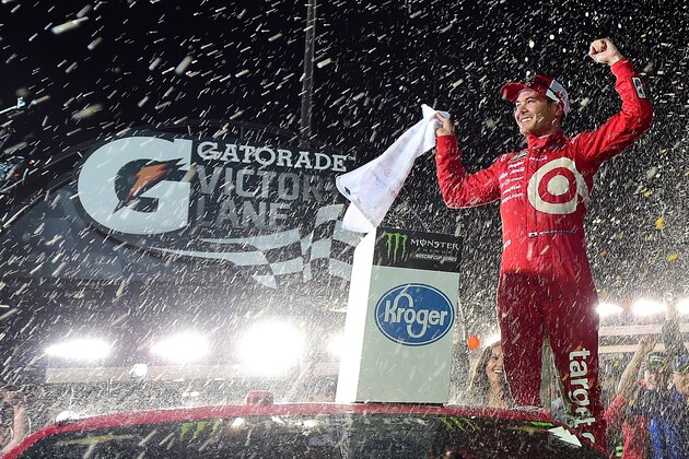 RICHMOND, VA - SEPTEMBER 09:  Kyle Larson, driver of the #42 Target Chevrolet, celebrates in Victory Lane after winning the Monster Energy NASCAR Cup Series Federated Auto Parts 400 at Richmond Raceway on September 9, 2017 in Richmond, Virginia.  (Photo by Jared C. Tilton/Getty Images)