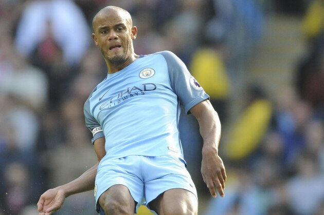 FILE - A Sunday, Oct. 23, 2016, file photo of Manchester City's Vincent Kompany during the English Premier League soccer match between Manchester City and Southampton at the Etihad Stadium in Manchester, England. There’s still a wide-held belief that a player signed nine years ago, Vincent Kompany, is holding the defense together. For City fans, that is a worry _ given the 31-year-old Belgium center back has been ravaged by injury over the last three years. (AP Photo/Rui Vieira, File)