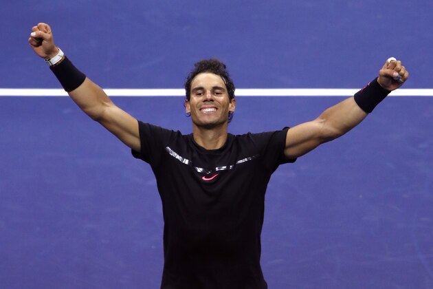 NEW YORK, NY - SEPTEMBER 08:  Rafael Nadal of Spain celebrates after defeating Juan Martin del Potro of Argentina in their Men's Singles Semifinal match on Day Twelve of the 2017 US Open at the USTA Billie Jean King National Tennis Center on September 8, 2017 in the Flushing neighborhood of the Queens borough of New York City. Rafael Nadal defeated Juan Martin del Potro in the fourth set with a score of 4-6, 6-0, 6-3, 6-2.  (Photo by Matthew Stockman/Getty Images)
