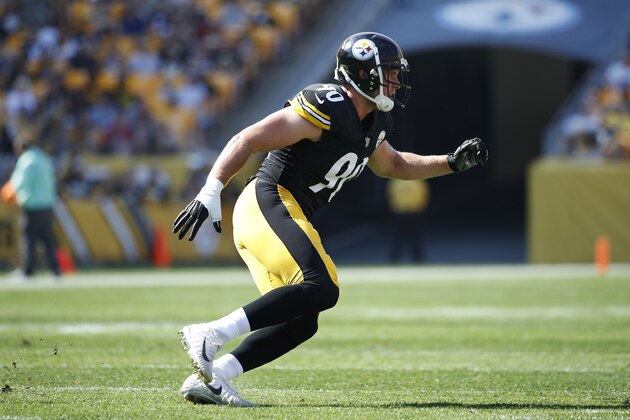 PITTSBURGH, PA - AUGUST 20: T.J. Watt #90 of the Pittsburgh Steelers in action during a preseason game against the Atlanta Falcons at Heinz Field on August 20, 2017 in Pittsburgh, Pennsylvania. (Photo by Joe Robbins/Getty Images)