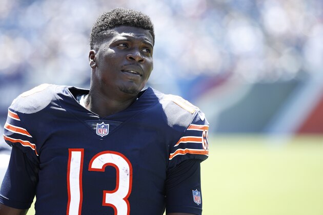NASHVILLE, TN - AUGUST 27: Kendall Wright #13 of the Chicago Bears looks on during a preseason game against the Tennessee Titans at Nissan Stadium on August 27, 2017 in Nashville, Tennessee. (Photo by Joe Robbins/Getty Images)