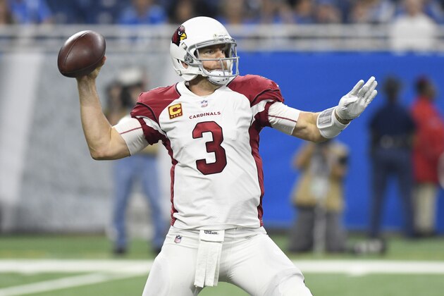 Arizona Cardinals quarterback Carson Palmer (3) throws against the Detroit Lions during the first half of an NFL football game in Detroit, Sunday, Sept. 10, 2017. (AP Photo/Jose Juarez)