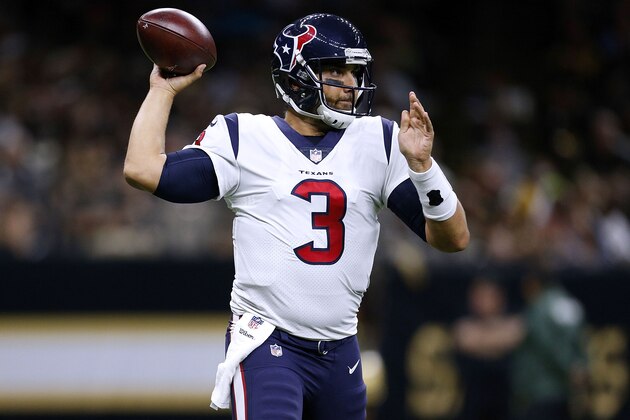 NEW ORLEANS, LA - AUGUST 26:  Tom Savage #3 of the Houston Texans throws the ball during the first half of a preseason game against the New Orleans Saints at the Mercedes-Benz Superdome on August 26, 2017 in New Orleans, Louisiana.  (Photo by Jonathan Bachman/Getty Images)
