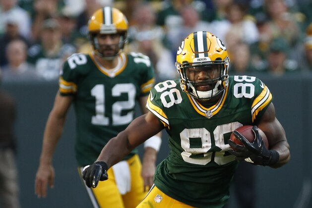 Green Bay Packers' Ty Montgomery runs during the second half of an NFL football game against the Seattle Seahawks Sunday, Sept. 10, 2017, in Green Bay, Wis. (AP Photo/Mike Roemer)