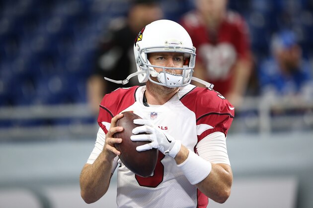 DETROIT, MI - SEPTEMBER 10: Carson Palmer #3 of the Arizona Cardinals warms up prior to the start of the game against the Detroit Lions at Ford Field on September 10, 2017 in Detroit, Michigan. Detroit defeated Arizona 35-23. (Photo by Leon Halip/Getty Images)