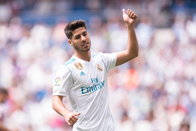 MADRID, SPAIN - SEPTEMBER 09: Marco Asensio of Real Madrid CF reacts during the La Liga match between Real Madrid and Levante at Estadio Santiago Bernabeu on September 9, 2017 in Madrid, Spain . (Photo by Denis Doyle/Getty Images)