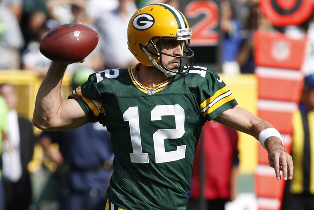 Green Bay Packers' Aaron Rodgers throws during the first half of an NFL football game against the Seattle Seahawks Sunday, Sept. 10, 2017, in Green Bay, Wis. (AP Photo/Mike Roemer)