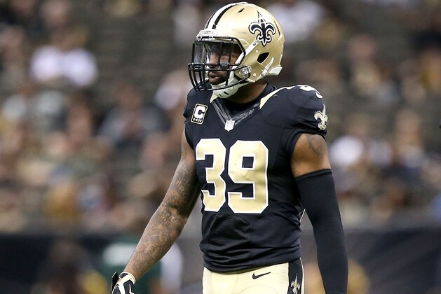 NEW ORLEANS, LA - DECEMBER 27:  Brandon Browner #39 of the New Orleans Saints walks to the line of scrimmage during a game against the Jacksonville Jaguars at the Mercedes-Benz Superdome on December 27, 2015 in New Orleans, Louisiana.  (Photo by Sean Gardner/Getty Images)