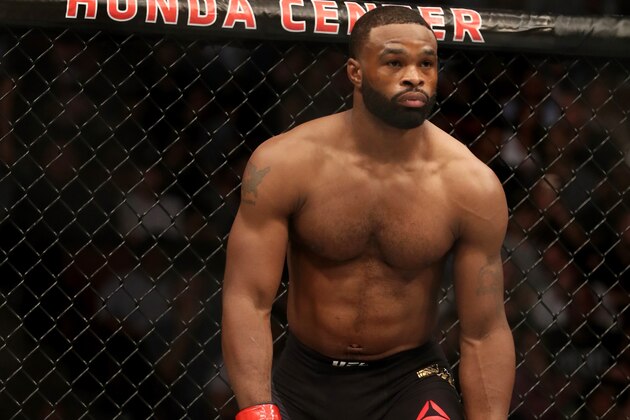 ANAHEIM, CA - JULY 29:  Tyron Woodley stands in the Octagon prior to his UFC welterweight championship bout against Demian Maia of Brazil during the UFC 214 event at Honda Center on July 29, 2017 in Anaheim, California.  (Photo by Christian Petersen/Zuffa LLC/Zuffa LLC via Getty Images)