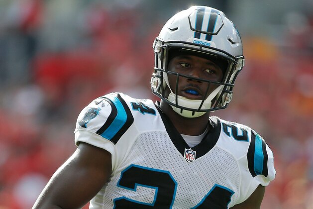 Jan 1, 2017; Tampa, FL, USA;  Carolina Panthers cornerback James Bradberry (24) against the Tampa Bay Buccaneers during the second half at Raymond James Stadium. Tampa Bay Buccaneers defeated the Carolina Panthers 17-16. Mandatory Credit: Kim Klement-USA TODAY Sports
