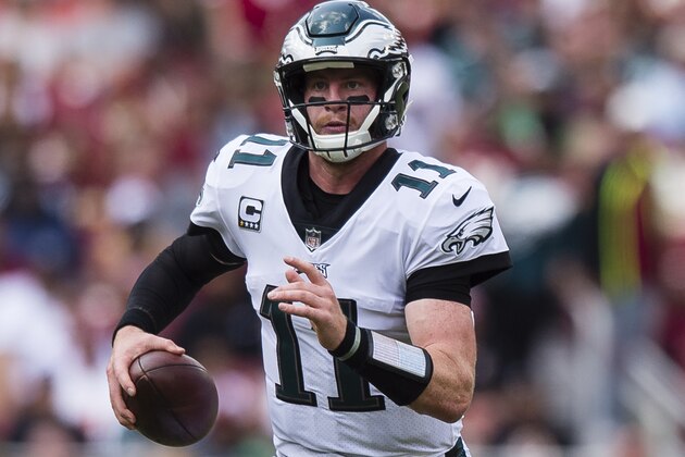 LANDOVER, MD - SEPTEMBER 10: Quarterback Carson Wentz #11 of the Philadelphia Eagles runs with the ball against the Washington Redskins in the third quarter at FedExField on September 10, 2017 in Landover, Maryland. (Photo by Patrick McDermott/Getty Images) LANDOVER, MD - SEPTEMBER 10: Quarterback Carson Wentz #11 of the Philadelphia Eagles runs with the ball against the Washington Redskins in the third quarter at FedExField on September 10, 2017 in Landover, Maryland. (Photo by Patrick McDermott/Getty Images)