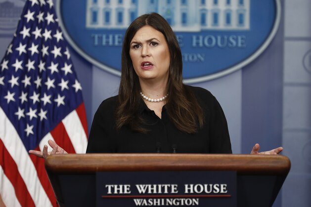 White House press secretary Sarah Huckabee Sanders speaks during a news briefing at the White House, in Washington, Wednesday, Sept. 13, 2017. Huckabee Sanders discussed tax reform, President Donald Trump's planned dinner tonight with House and Senate minority leaders, and other topics. (AP Photo/Carolyn Kaster)