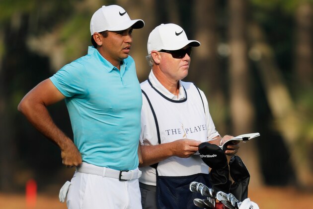 PONTE VEDRA BEACH, FL - MAY 11:  Jason Day of Australia and caddie Colin Swatton look on during the first round of THE PLAYERS Championship at the Stadium course at TPC Sawgrass on May 11, 2017 in Ponte Vedra Beach, Florida.  (Photo by Jamie Squire/Getty Images)