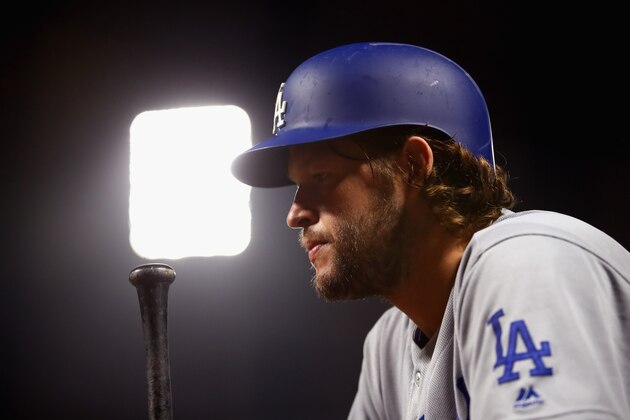 SAN FRANCISCO, CA - SEPTEMBER 12:  Clayton Kershaw #22 of the Los Angeles Dodgers waits to bat in the fourth inning against the San Francisco Giants at AT&T Park on September 12, 2017 in San Francisco, California.  (Photo by Ezra Shaw/Getty Images)